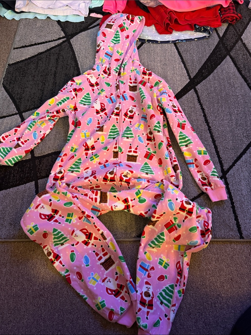 The Children's Place Pink Santa & Tree Hooded Onesie Pajama Set